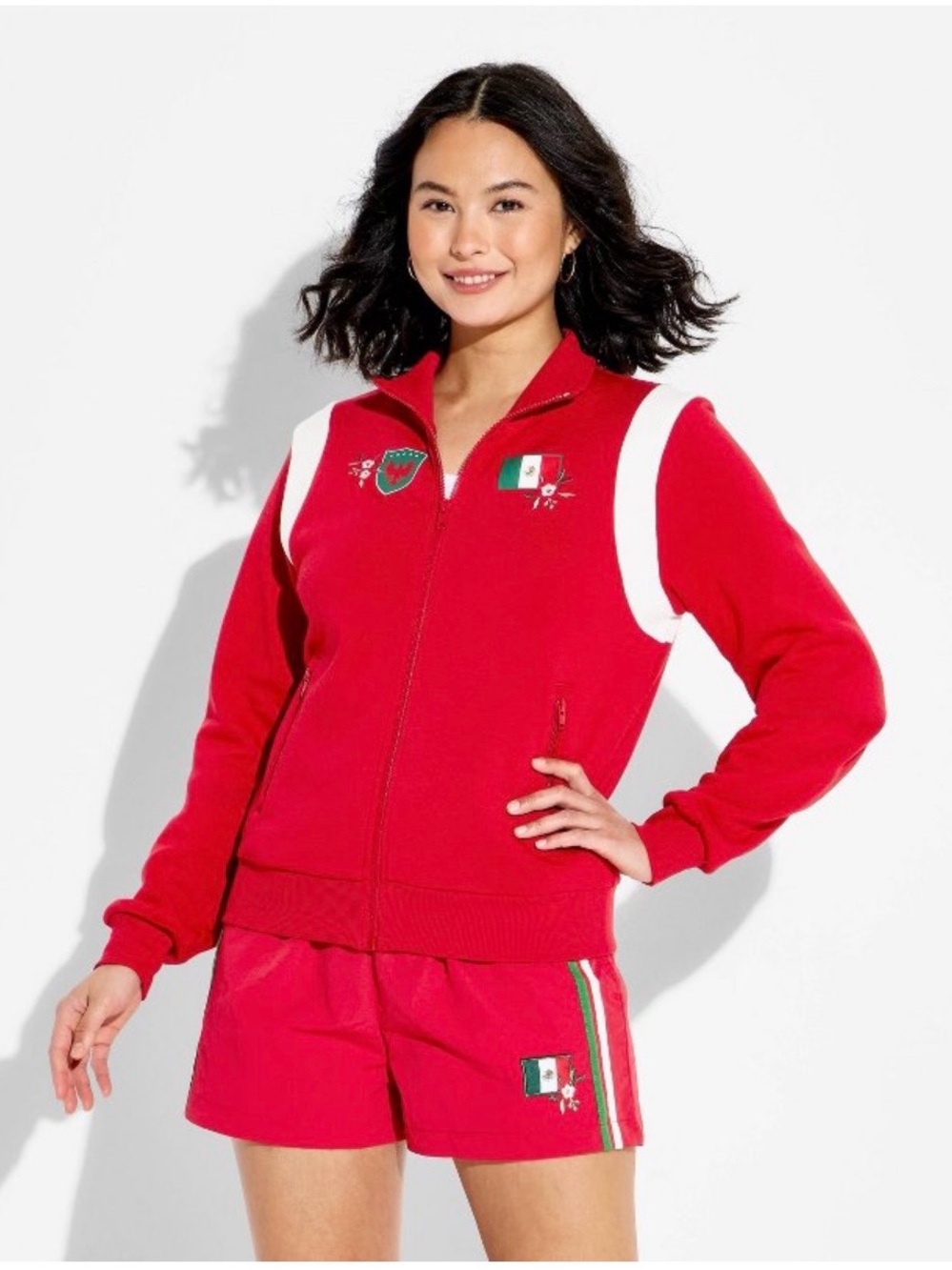 Target Zoe + Liv Red Zip-Front Mexico Varsity Jacket with White Panels Size S